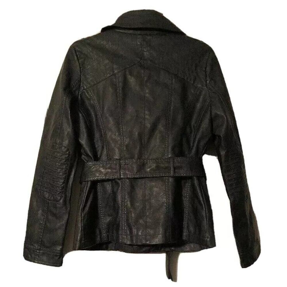 NEW Guess Womens Med Moto Jacket Faux Leather Blue Jade w/ Belt Asymmetrical Zip - Picture 2 of 5